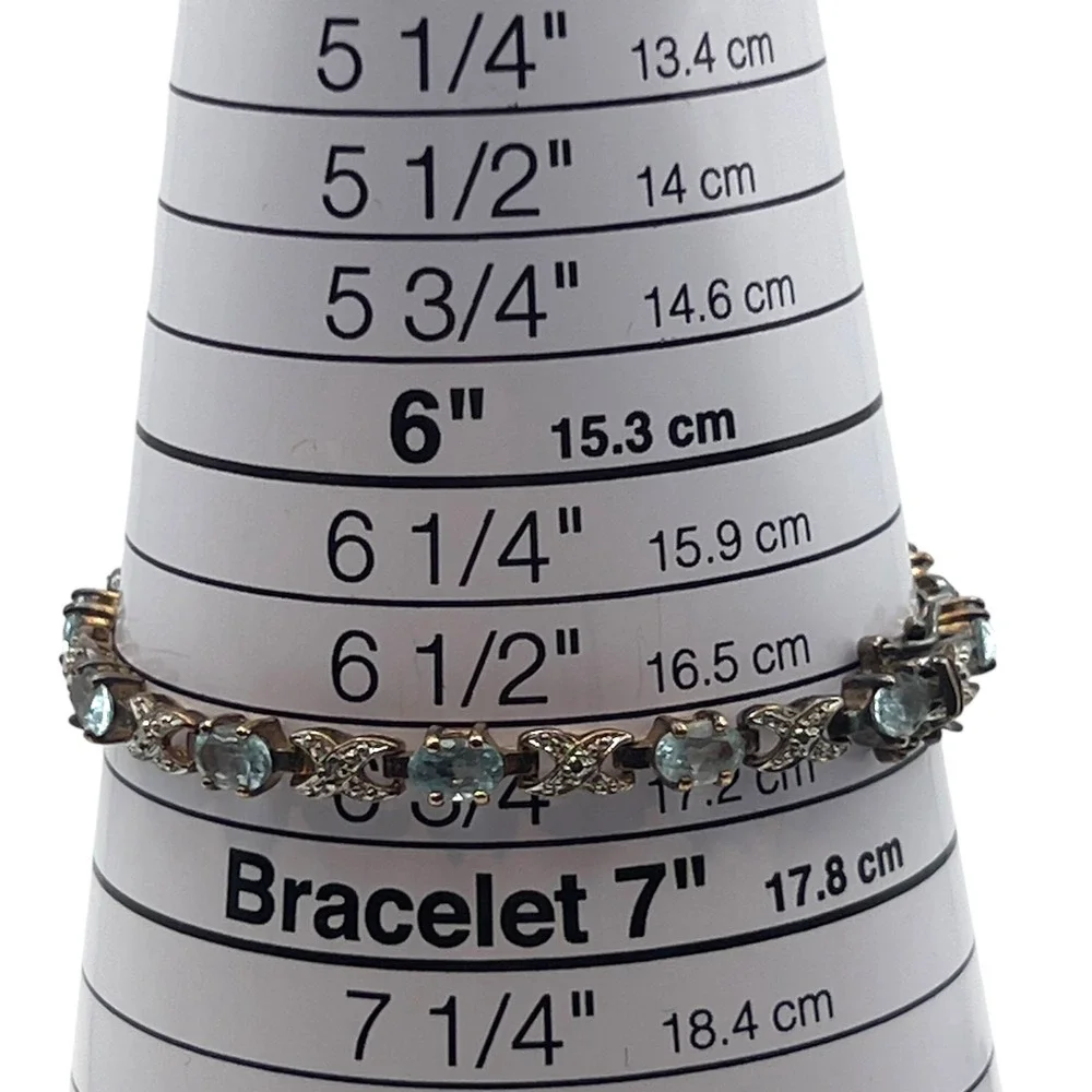 Sterling Silver Blue Topaz XO Hugs & Kisses Gold Tone‎ Tennis Bracelet 6.5 Inch
